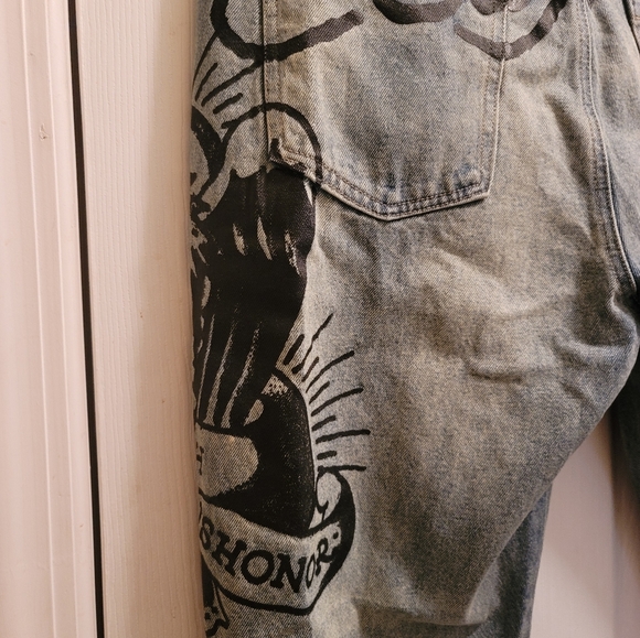 Ed Hardy Denim Death Before Dishonor Blue Distressed Jeans Slim Fit New - Picture 4 of 7